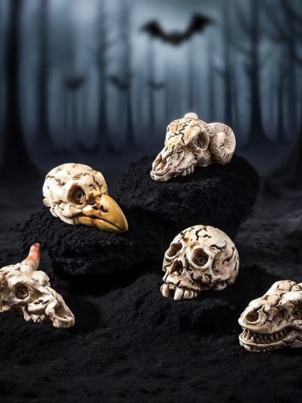 5pcs Gothic Style Resin Animal Skull Skeleton Head Figurines Ornaments